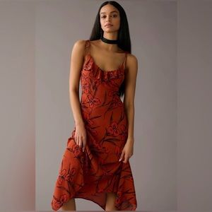 By Anthropologie Ruffled V-Neck Slip Dress